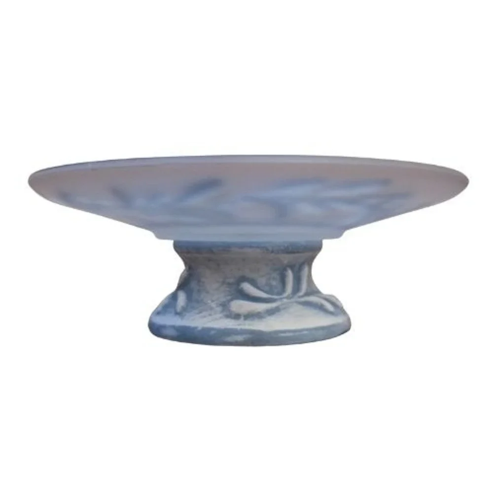 Blue Floral Pelino Sulmona Frosted Glass Jewelry Trinket Dish Pedestal Italy‎